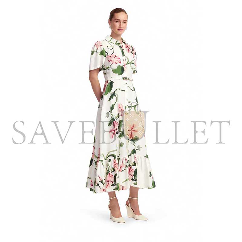 LEO LIN BECCA BELTED FLORAL LINEN-BLEND SHIRT DRESS 